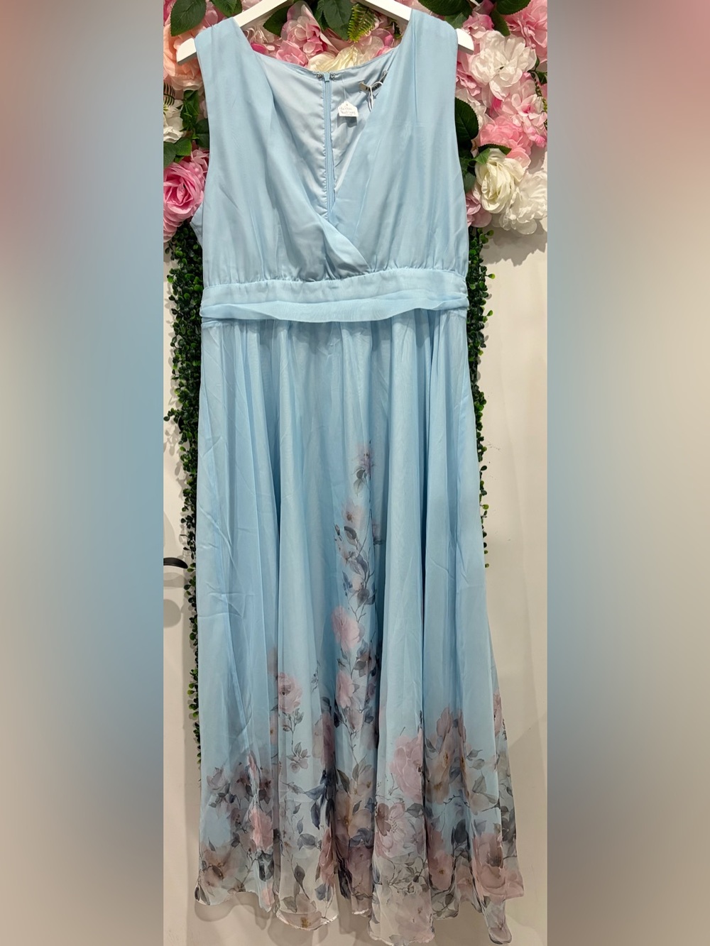 Pastel Blue Floral Fehaute Dress Brand New Size 14